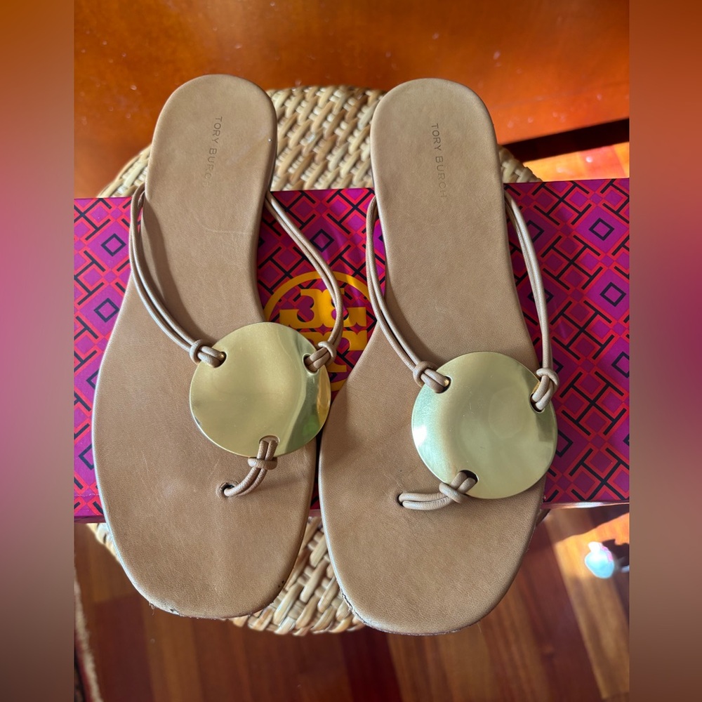 Tory Burch Patos sandals, caramel, size 8
